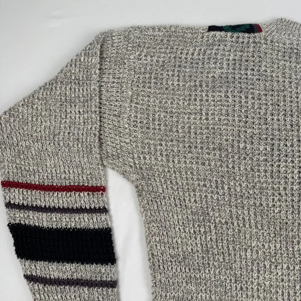 Michael Gerald Vintage Collegiate V-Neck Knit Sweater Geo Border Mens Medium
